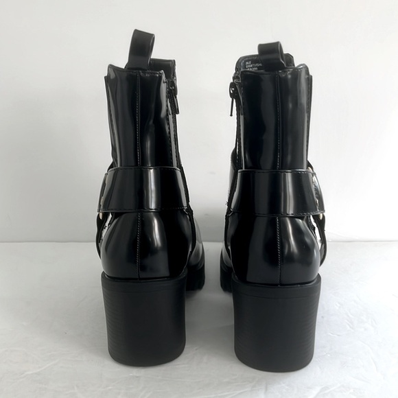 SHOE DAZZLE Black Ankle Boots Buckle Detail Lug Sole Moto Combat Shoes Size 9.5 - Picture 11 of 13